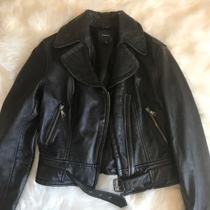 EXPRESS Small Black Genuine Leather Moto Jacket
